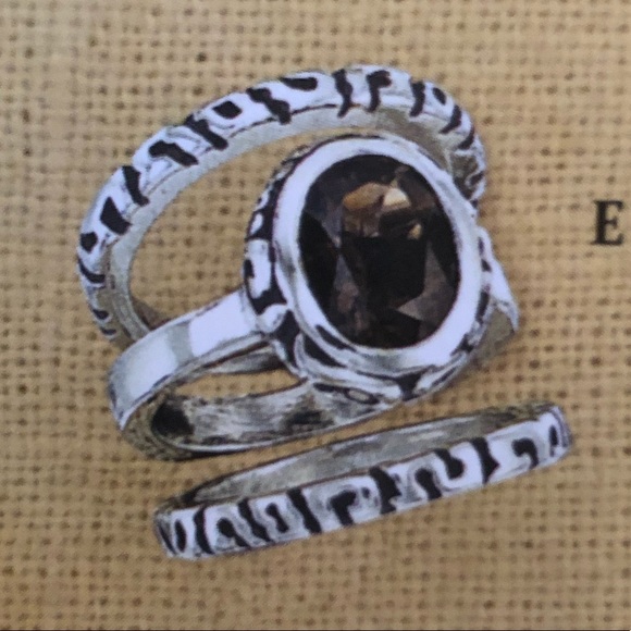 Vintage Silpada Sterling Silver Smoky Quartz Ring Set R1384 Size 6 - Picture 7 of 16